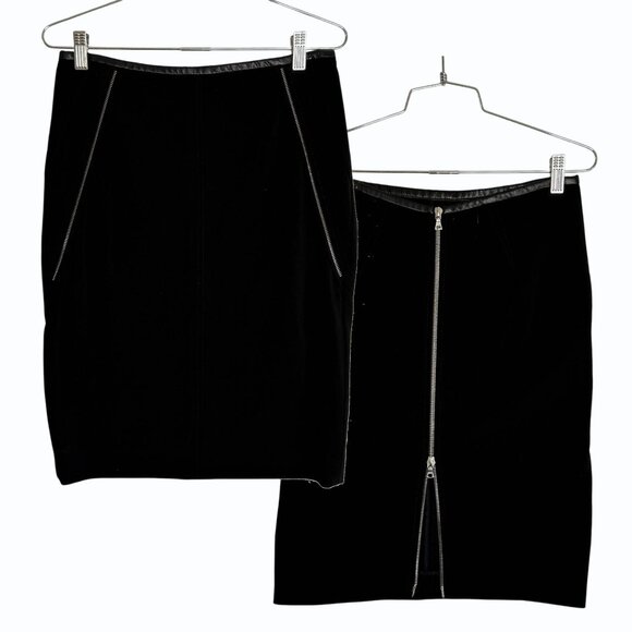 Yigal Azrouël Leather Trim Mini Skirt Size 6 Exposed Zippers Edgy Office Siren - Picture 1 of 11